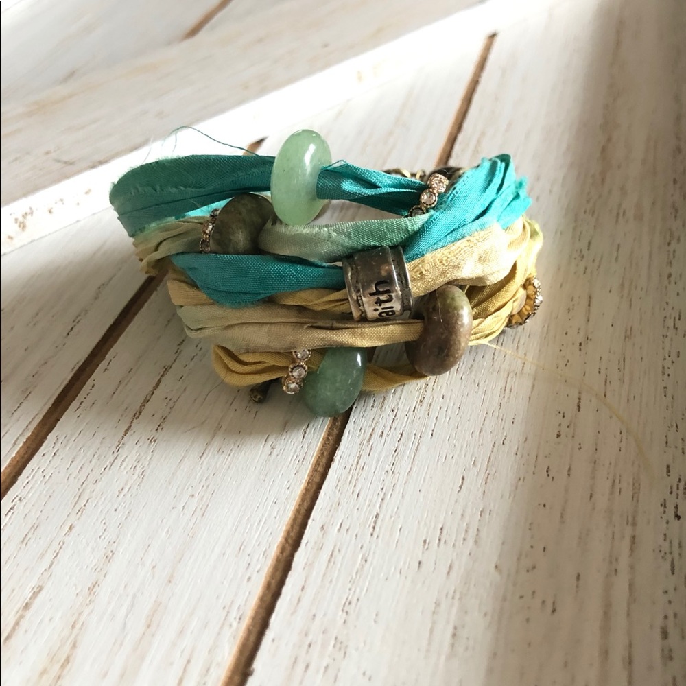 Handmade Sari Silk and Gemstone Faith Bracelet - Picture 6 of 7